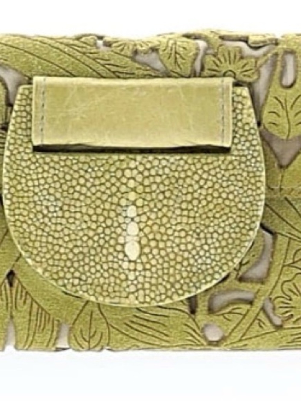 Green Textured Leather Clutch